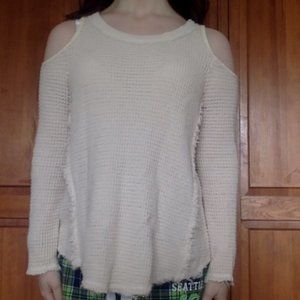 Free People Cream Knit Sweater w/ Shoulder Holes